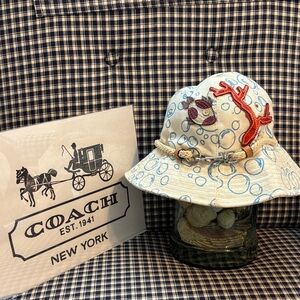 Coach Beach Bucket Hat with Red Coral and bubble Design